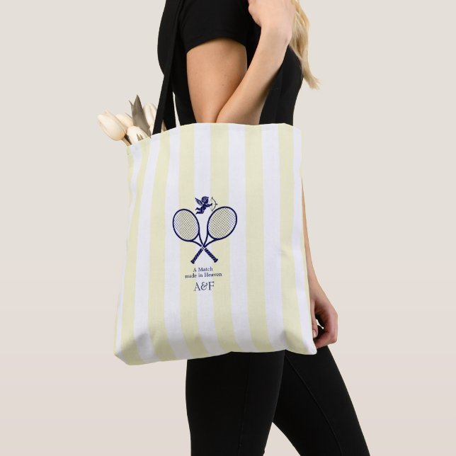 Navy & Cream Preppy Tennis Bröllopsdusch Tygkasse (Närbild)