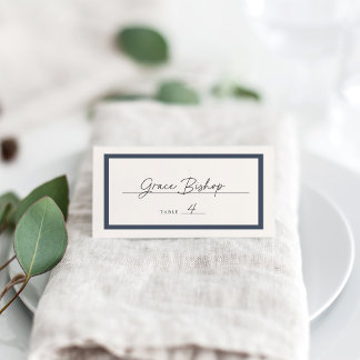 Navy & Crème Klassisk Kant Bröllop Placeringskort