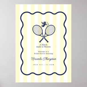 Navy & Crème Preppy Tennis Bröllopsdusch Välkommen Poster