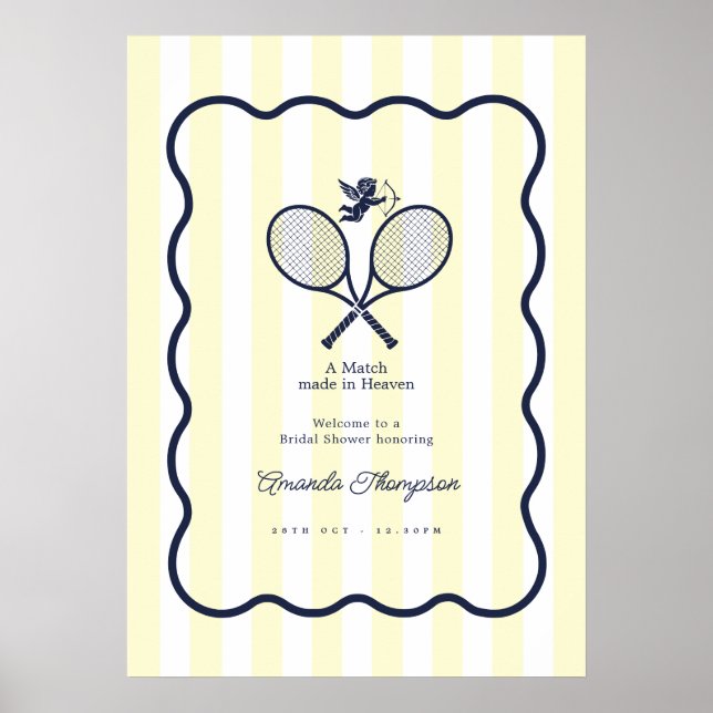 Navy & Crème Preppy Tennis Bröllopsdusch Välkommen Poster (Framsidan)