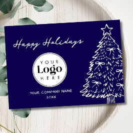 Navy Custom Logo Christmas Business Thank You Card Julkort