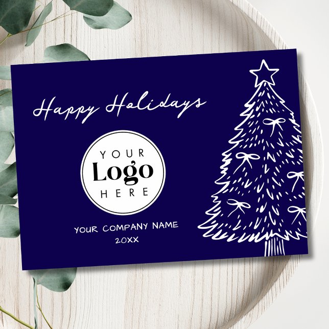 Navy Custom Logo Christmas Business Thank You Card Julkort (Skapare uppladdad)
