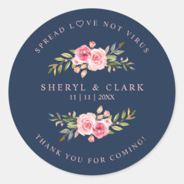 Navy Custom Pink Garland Wreath Wedding Sanitizer Runt Klistermärke