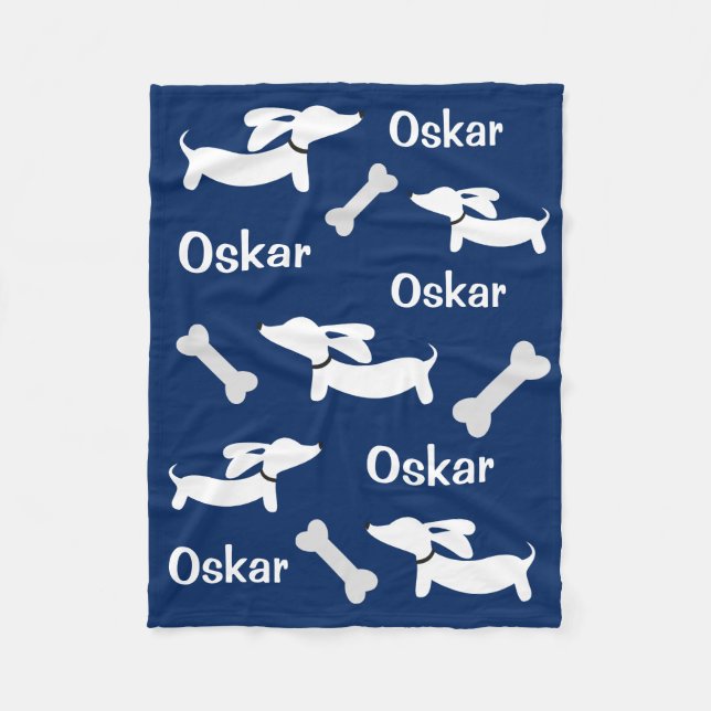 Navy Dachshund Wiener Hund Blanket Fleecefilt (Framsidan)