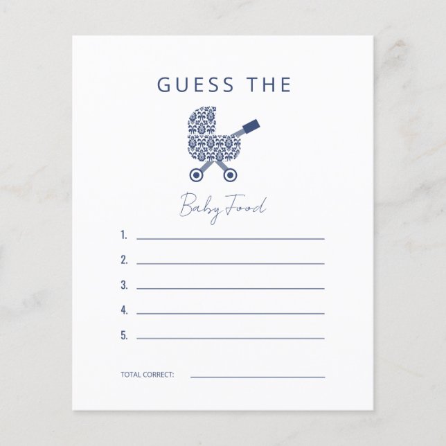 Navy Damask Baby Shower Gissa barnmaten Inbjudan (Framsida)