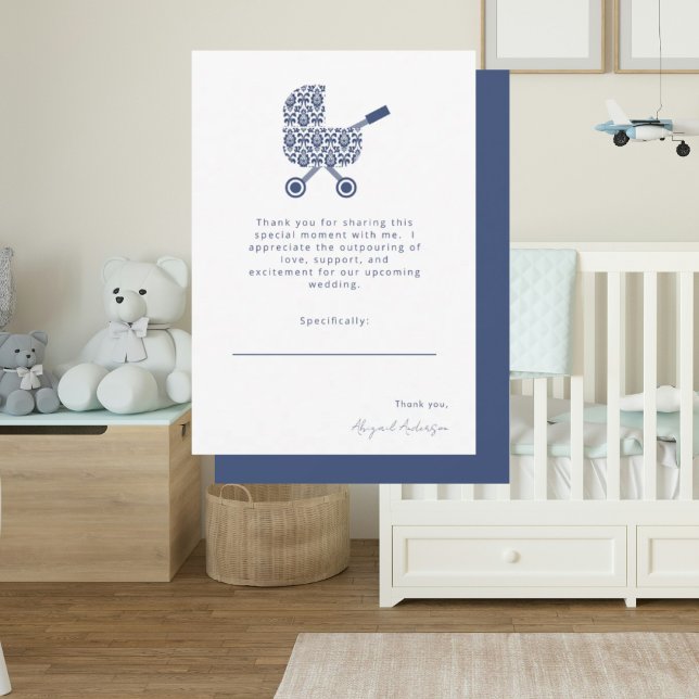 Navy Damask Barnvagn Baby Shower  Tack Kort (Skapare uppladdad)
