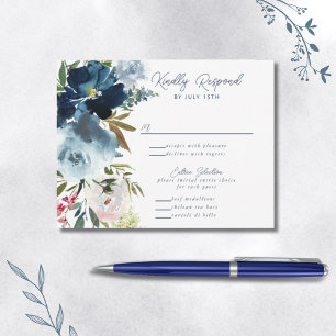 Navy & Damblå Elegant Blommig Akvarell OSA Kort