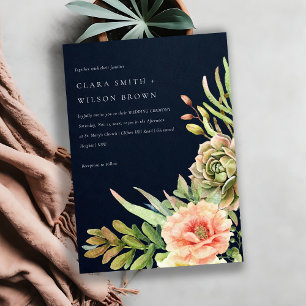 NAVY DESERT SUCCULENT CACTI FOLIAGE BRÖLLOP INBJUDNINGAR