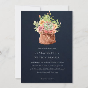 NAVY DESERT SUCCULENT CACTI FOLIAGE BUNCH BRÖLLOP INBJUDNINGAR