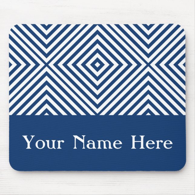 Navy Diamond Chevron med anpassat namn Musmatta (Framsidan)
