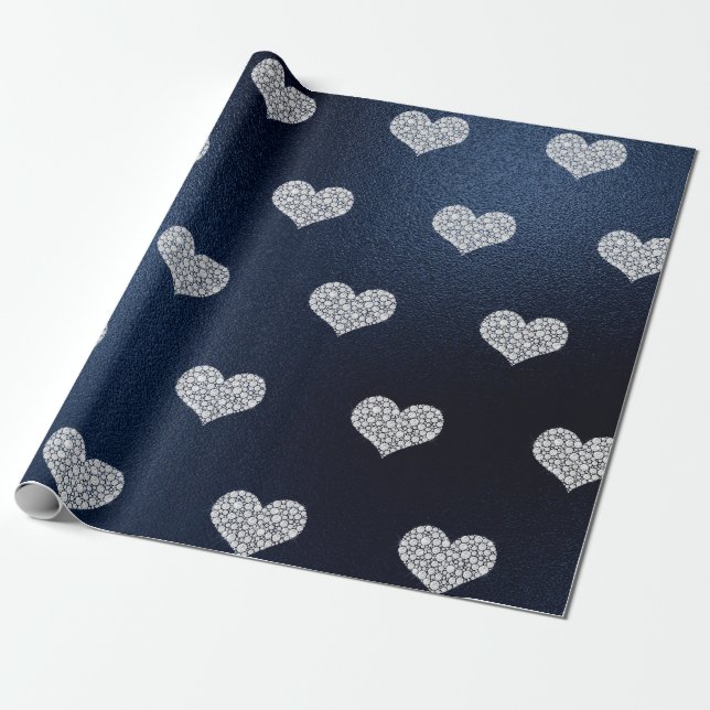 NAVY DIAMOND ELEGANT BIRTHDAY BRÖLLOP WRAP PRESENTPAPPER (Utrullad)