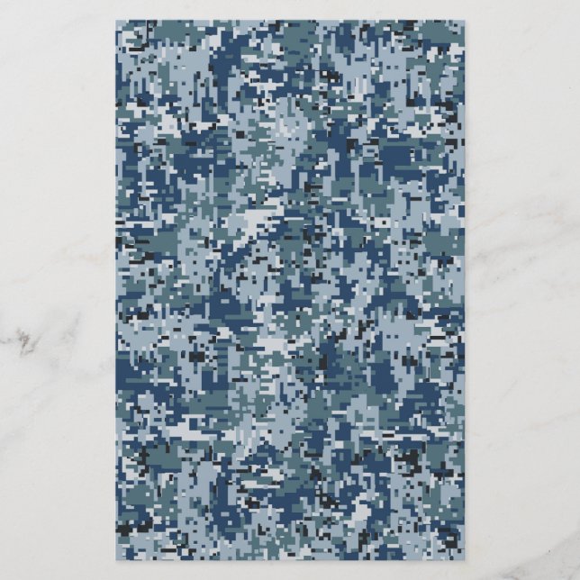 Navy Digital Camo Camouflage Decor Brevpapper (Framsida)