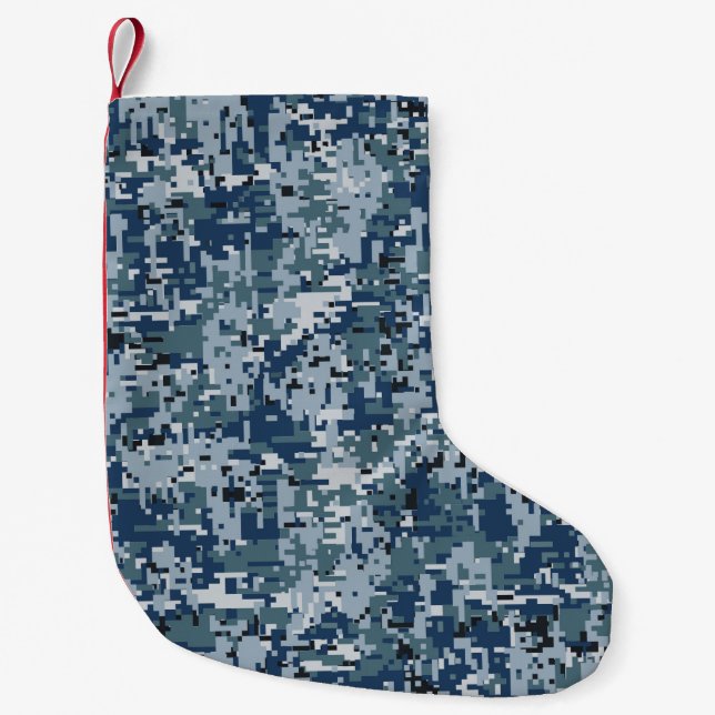 Navy Digital Camo Camouflage Decor Liten Julstrumpa (Framsidan)