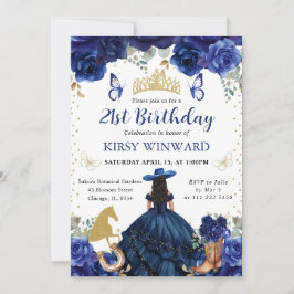 Navy Dress Black Hair Salon Princess Birthday Inbjudningar