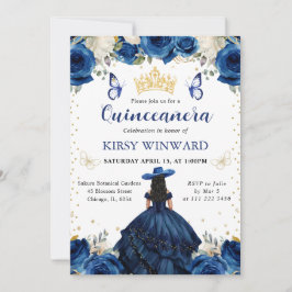 Navy Dress Black Hair Salon Princess Quinceanera Inbjudningar