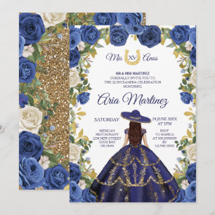 Navy Dress & Ro Mexican Girl Mis Quince 2 Inbjudningar