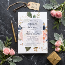 Navy Dusty Blue Blush Blommig Guld Bröllopsfest