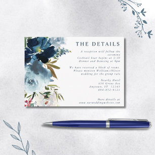 Navy & Dusty Blue Elegant Blommig Akvarell Tilläggskort