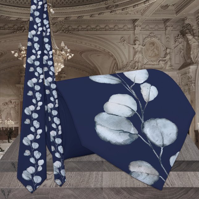 Navy & Dusty Blue Eucalyptus Elegant Bröllop Slips (Skapare uppladdad)