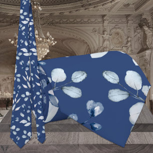 Navy & Dusty Blue Eucalyptus Grönska Bröllop Slips