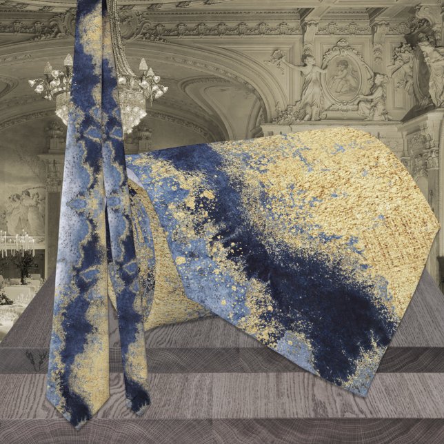 Navy Dusty Blue Marble Guld Bröllop Slips (Skapare uppladdad)
