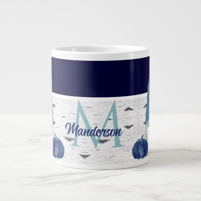 Navy Dusty Blue Pumpkin Gnomes Aspen Rustic House Jumbo Mugg (Framsidan)