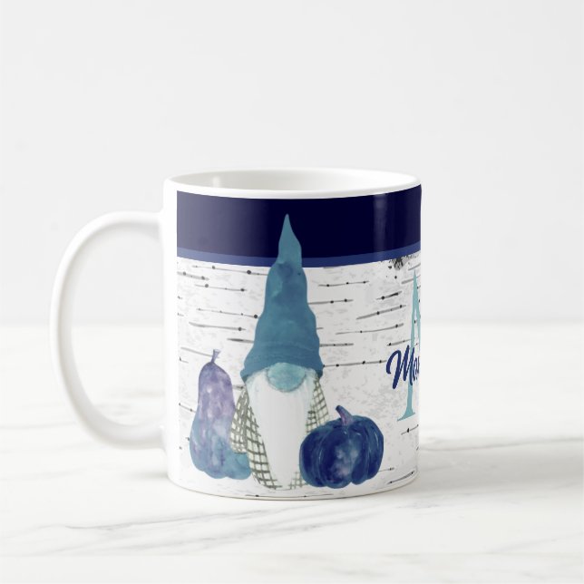 Navy Dusty Blue Pumpkin Gnomes Aspen Rustic House Kaffemugg (Vänster)