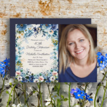 Navy Dusty Blue Vit Blommig 75-års Födelsedagsfoto