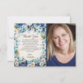 Navy Dusty Blue White Blommigt Birthday Photo Tack Kort