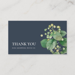 NAVY ELEGANT BERRY LÖV FOLIAGE GREENERY TACK VISITKORT