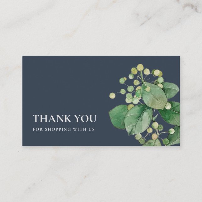 NAVY ELEGANT BERRY LÖV FOLIAGE GREENERY TACK VISITKORT (Framsida)