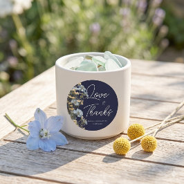Navy Elegant Blommig Bröllop Runt Klistermärke