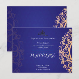 Navy Elegant Blue Muslim wedding Invitation Vykort