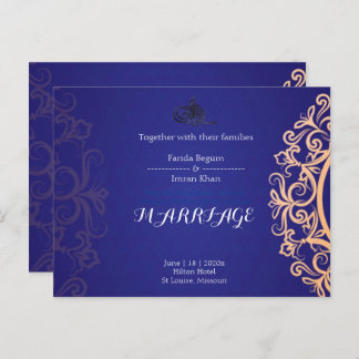 Navy Elegant Blue Muslim wedding Invitation Vykort