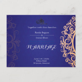 Navy Elegant Blue Muslim wedding Invitation  Vykort