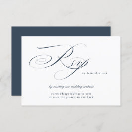 Navy Elegant Calligraphy Bröllop webbplats QR CODE OSA Kort