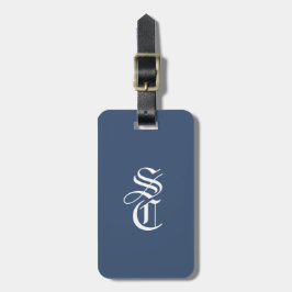 Navy Elegant Gothic Monogram Namn Medeltida Typsni Bagagebricka