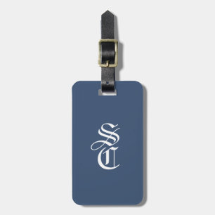 Navy Elegant Gothic Monogram Namn Medeltida Typsni Bagagebricka