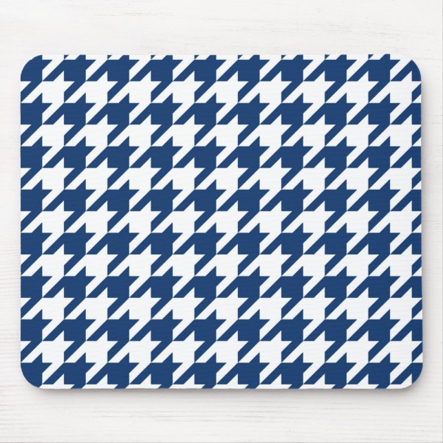 Navy Elegant Hundtandsmönster Musmatta (Framsidan)