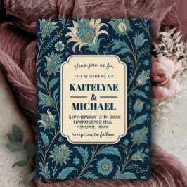 Navy Elegant Modern Calligraphy Floral Wedding  Inbjudningar