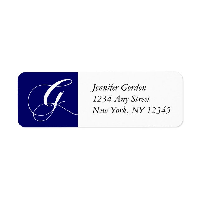 Navy Elegant Monogram G Return-adressetiketter Returadress Etikett (Framsidan)