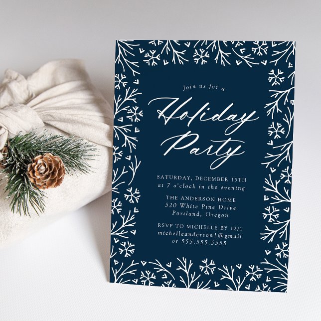 Navy Elegant Snöflinga Julfest Inbjudningar (Skapare uppladdad)