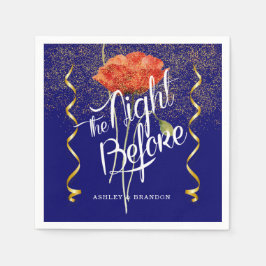 Navy Eleganta Blommiga Dagen Före Bröllop Servette Pappersservett