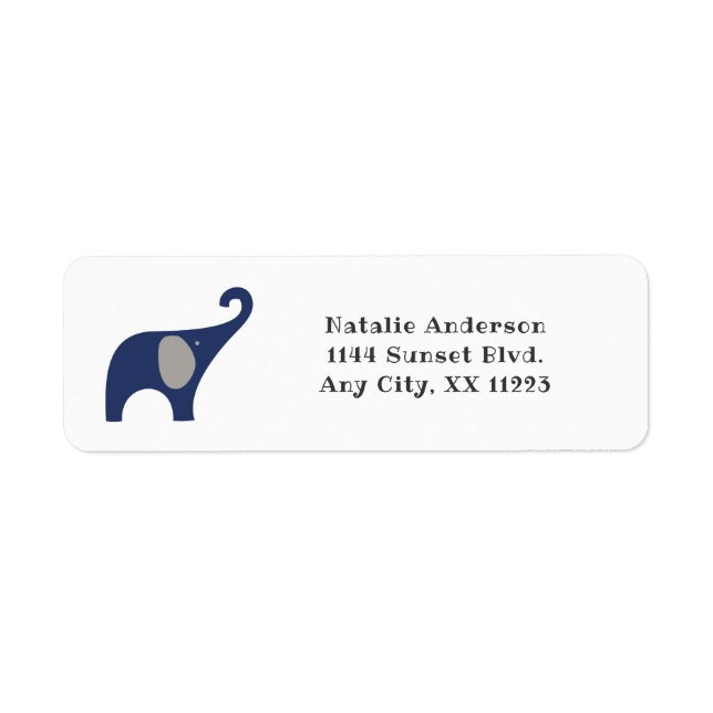 Navy Elephant Baby Shower Return-adressetikett Returadress Etikett (Framsidan)