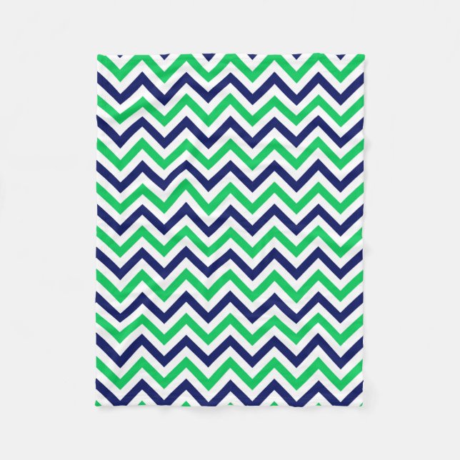 Navy, Emerald, White Large Chevron ZigZag Mönster Fleecefilt (Framsidan)