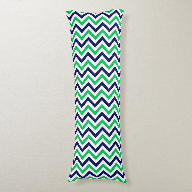 Navy, Emerald, White Large Chevron ZigZag Mönster Kroppskudde (Framsidan Vertikal)