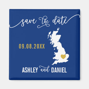 Navy England Bröllop spara datum Scotland UK Kart Magnet