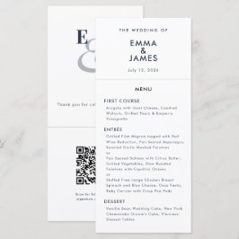 Navy Et-tecken Bröllop | QR-kod | Elegant Meny