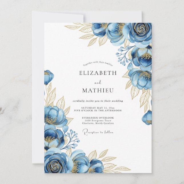Navy Ethereal Bloom Wedding Inbjudningar (Framsida)
