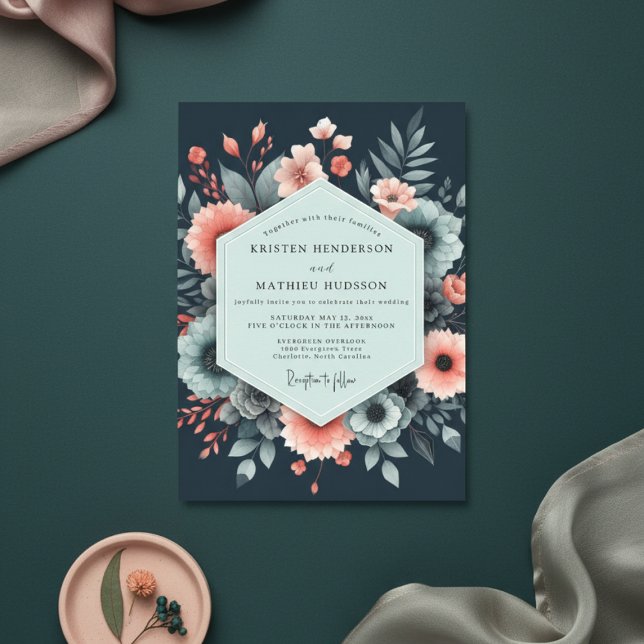 Navy Ethereal Floral Bloom Wedding Inbjudningar (Skapare uppladdad)